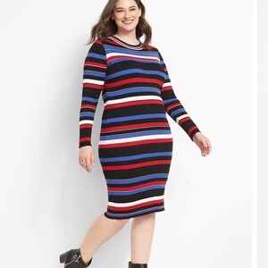 Lane Bryant Size 18/20 Ribbed Primary Color Black Stripe Midi Sweater Dress